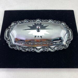 Vintage MCM Butter Dish Glass and Metal Starburst Lid